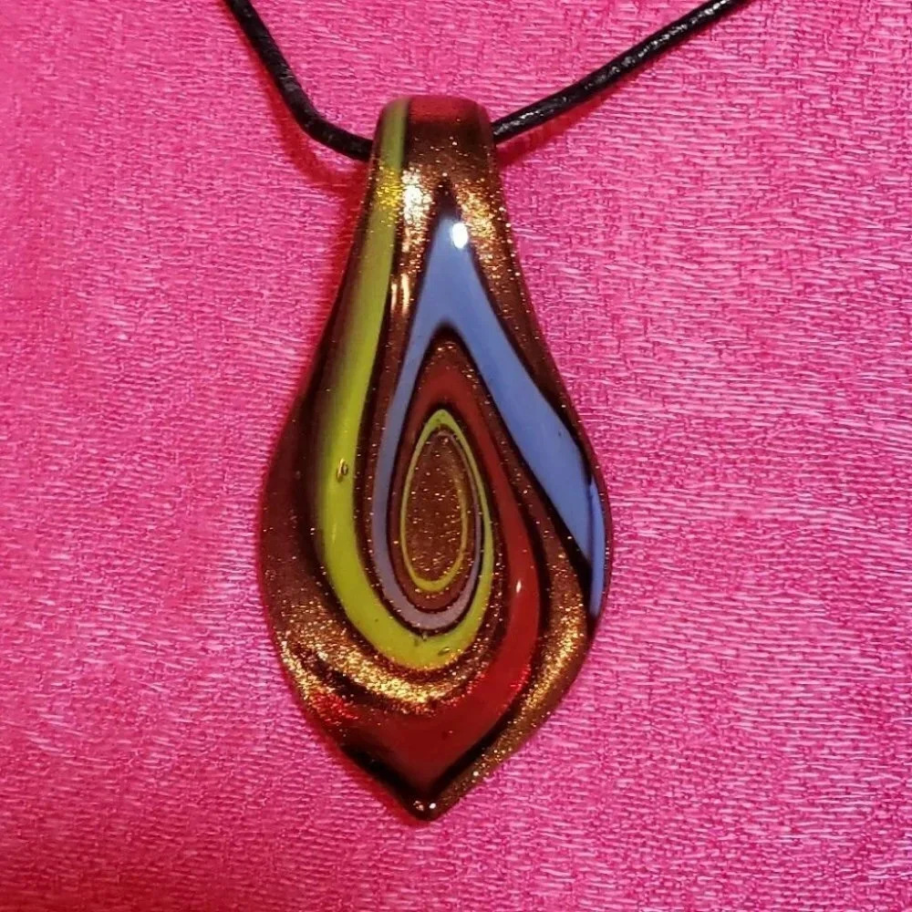 Blown glass multicolored pentant in metallic brown